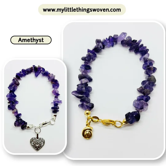 Quartz semi precious chipped gemstone bracelets with choice of dangle charm