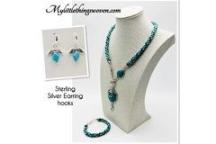 Turquoise Blue Necklace & Pendant + Bracelet + Earrings 3 piece set Handmade