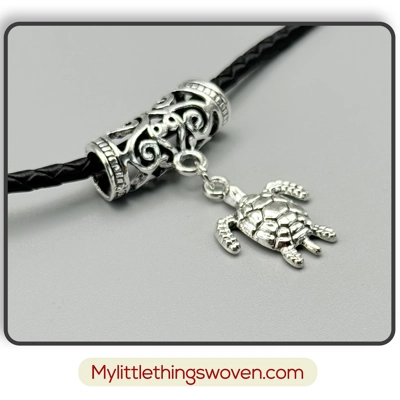Silver Turtle Pendant & Necklace, Real Leather Cord, Adjustable Length