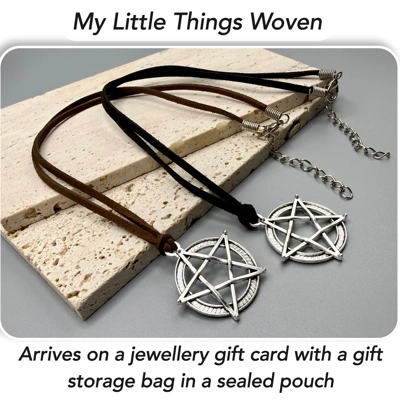 Men's Silver Pentagram Pendant/Necklace, Real Leather Cord - Choice of Colours,