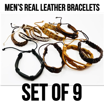 Men's bracelets real leather multicoloured Set of 9