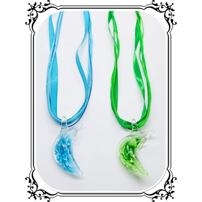 Murano Lamp-work Glass Crescent Moon Pendant & Necklace, Blue or Green