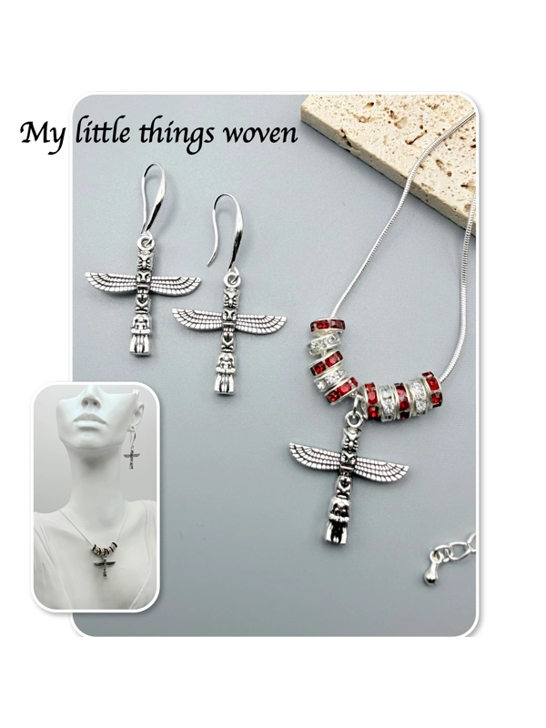 Silver & Red Mayan Totem Pole Jewellery Set - Sterling Silver