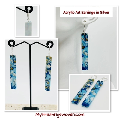 Blue Marble Dangle Drop Earrings, Gold or Silver Blue Marble Dangle Drop Earrings, Gold or Silver
