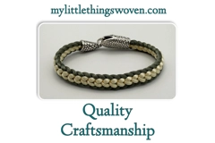 Men's Green & Cream Flat Braided Silver Snake Bracelet