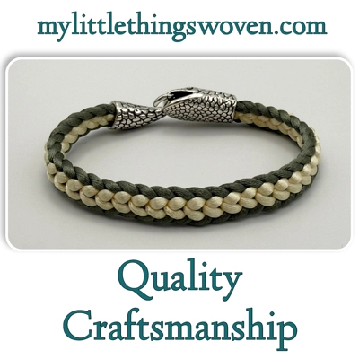 Men's Green & Cream Flat Braided Silver Snake Bracelet