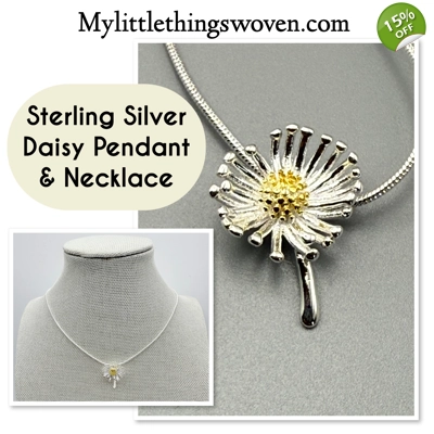 Sterling Silver Daisy Pendant and Necklace, Adjustable
