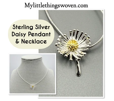 Sterling Silver Daisy Pendant and Necklace, Adjustable