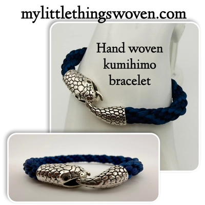 Men's Blue Two-Toned Kumihimo Silver Snake Bracelet