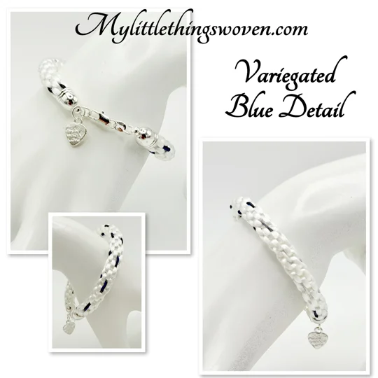 White & Blue Silk Braided Cord Bracelet Real Silver 925 "Made with love" Heart Dangle Charm