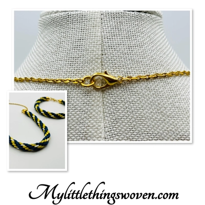 Blue And Gold Spiral Pattern Gold Braided Kumihimo Necklace & Bracelet 2 piece set