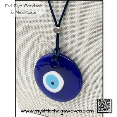 Murano Glass Evil Eye Pendant & Necklace Blue, 20" Long Silk Cord