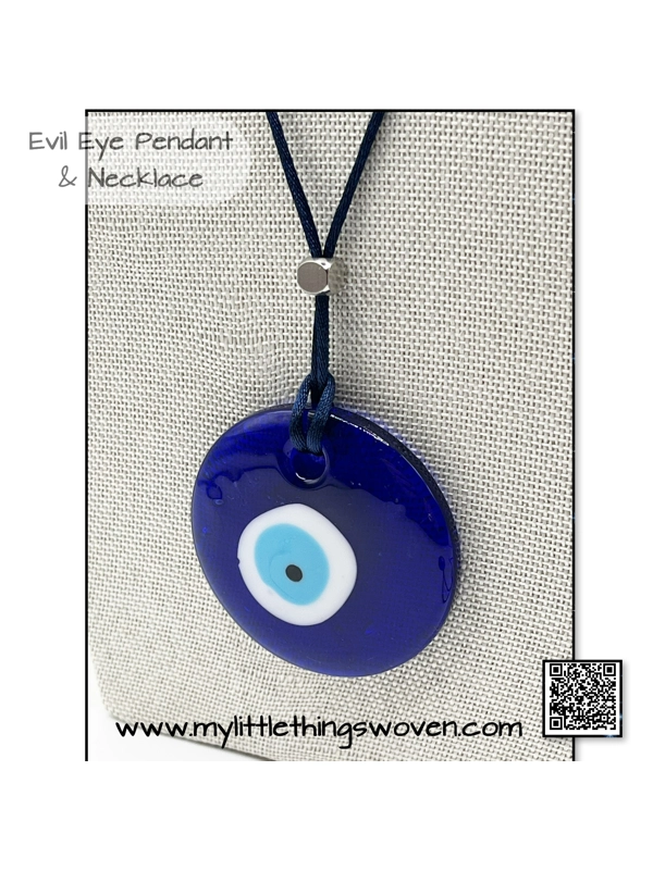 Murano Glass Evil Eye Pendant & Necklace Blue, 20" Long Silk Cord