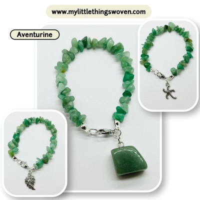 Quartz semi precious chipped gemstone bracelets with choice of dangle charm