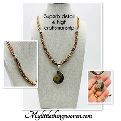 Brown Ammonite Fossil Necklace & Pendant + Bracelet 2 piece set Handmade Brown Multi