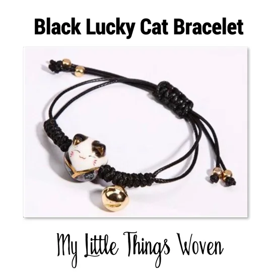 Chinese Ceramic Lucky Cat String Bracelet Hand Woven