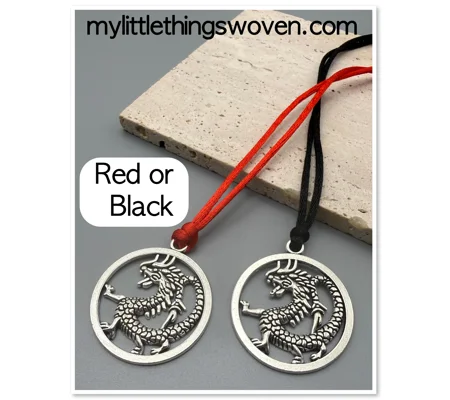 Dragon Pendant/Necklace - Red/Black,Antique Silver