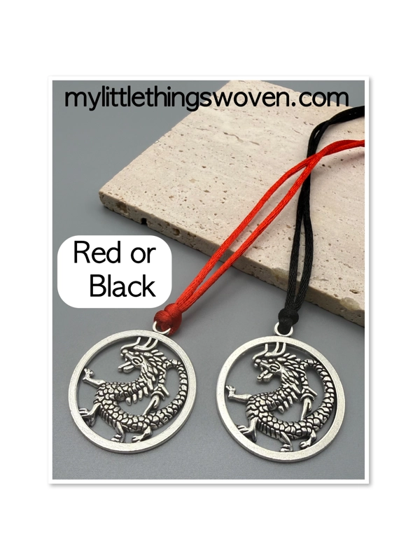 Dragon Pendant/Necklace - Red/Black,Antique Silver