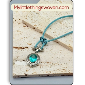 Long Turquoise Celtic Knot Pendant & Necklace, Fabric Cord..