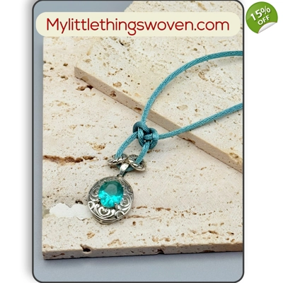 Long Turquoise Celtic Knot Pendant & Necklace, Fabric Cord, Adjustable