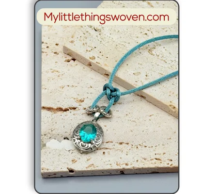 Long Turquoise Celtic Knot Pendant & Necklace, Fabric Cord, Adjustable