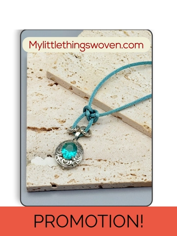 Long Turquoise Celtic Knot Pendant & Necklace, Fabric Cord, Adjustable