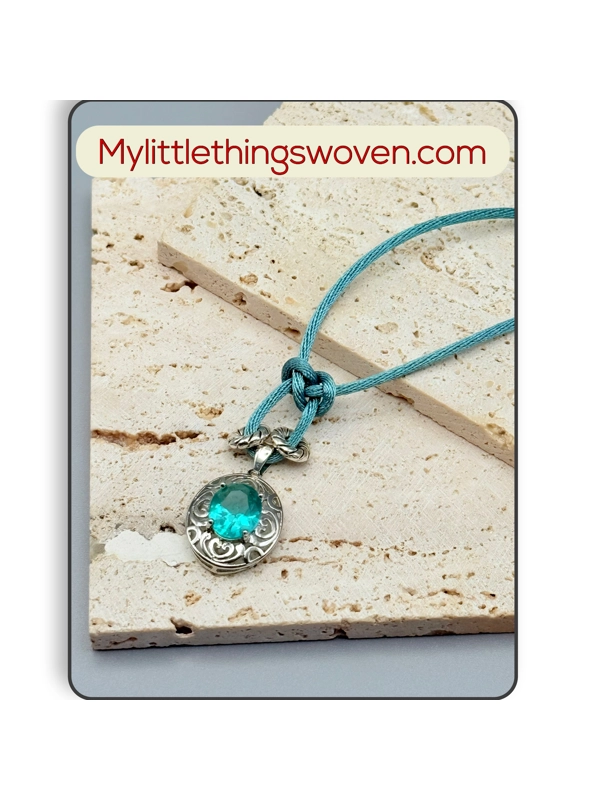 Long Turquoise Celtic Knot Pendant & Necklace, Fabric Cord, Adjustable