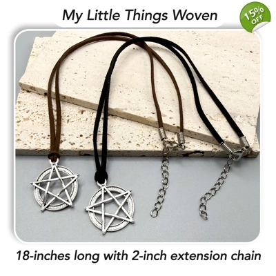Men's Silver Pentagram Pendant/Necklace, Real Leather Cord - Choice of Colours,