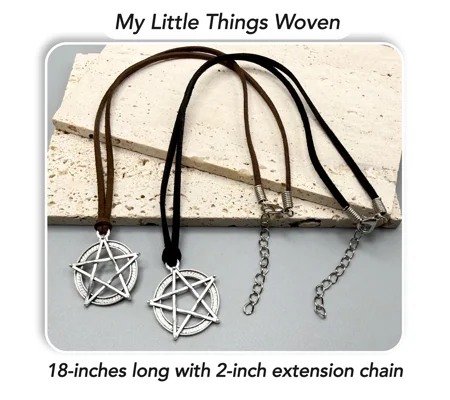 Men's Silver Pentagram Pendant/Necklace, Real Leather Cord - Choice of Colours,