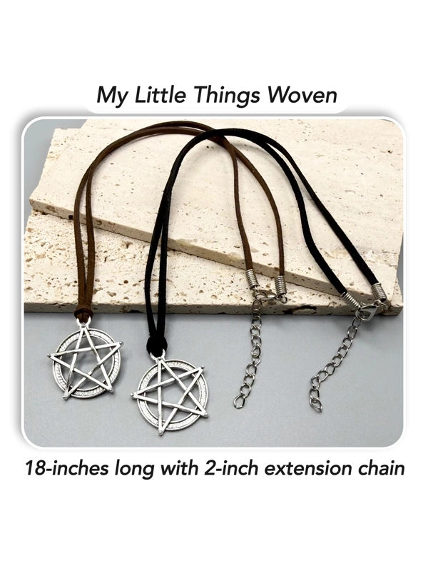 Men's Silver Pentagram Pendant/Necklace, Real Leather Cord - Choice of Colours,