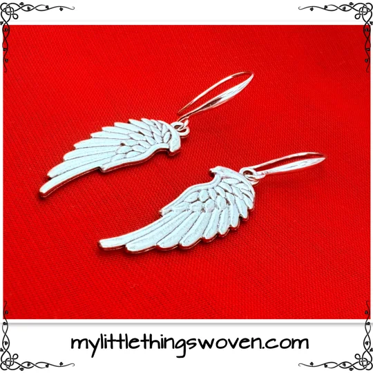 Silver Angel Wings Dangle Drop Earrings Handmade