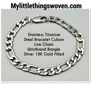 Men's Stainless Titanium Steel Bracelet Cuban Link Chain Wristband Bangle Silver 18K Gold Filled