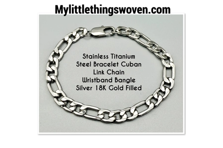 Men's Stainless Titanium Steel Bracelet Cuban Link Chain Wristband Bangle Silver 18K Gold Filled