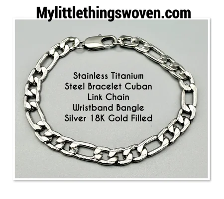 Men's Stainless Steel Titanium Bracelet Cuban Link Chain Wristband Bangle Silver 18K Gold Filled