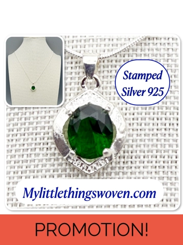 Faux Emerald Pendant & Necklace, Sterling Silver 925, Snake Chain, Adjustable