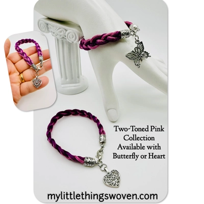 Pink Two-toned Flat Braided Bracelet with Dangle Charms Pink Two-toned Flat Braided Bracelet with Dangle Charms