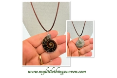 Ammonite Fossil Stone Pendant and Necklace, 18" long Brown Cord