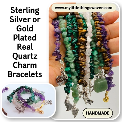 Quartz semi precious chipped gemstone bracelets with choice of dangle charm