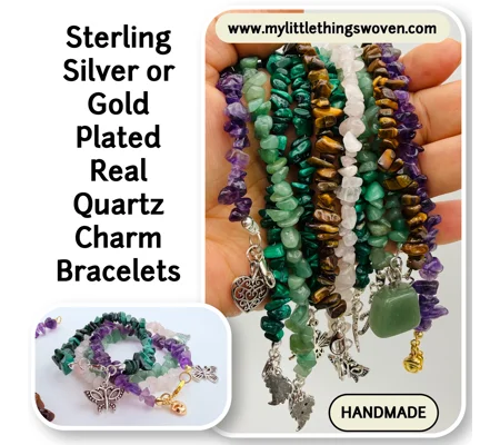 Quartz semi precious chipped gemstone bracelets with choice of dangle charm