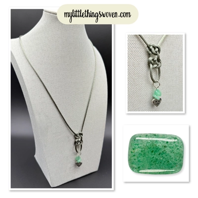 Double Celtic Knot Green Aventurine Pendant & Necklace, Heart Charm, Handmade