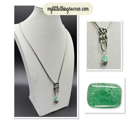 Double Celtic Knot Green Aventurine Pendant & Necklace, Heart Charm, Handmade