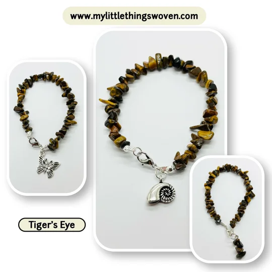 Quartz semi precious chipped gemstone bracelets with choice of dangle charm