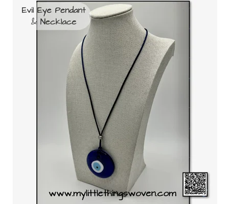 Murano Glass Evil Eye Pendant & Necklace Blue, 20" Long Silk Cord