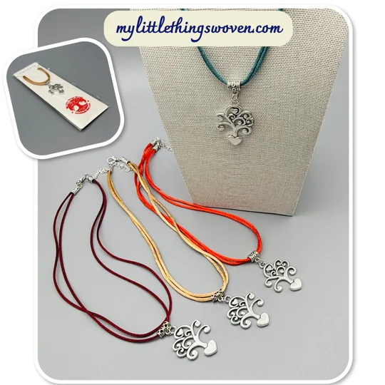 Tree of Hearts Silver Pendant & Cord Necklaces in a choice of colours