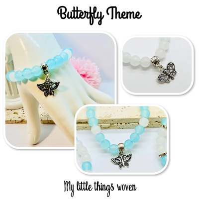 Butterfly Beaded Agate Bracelets Set Of 3 Blue Butterfly Beaded Agate Bracelets Set Of 3 Blue