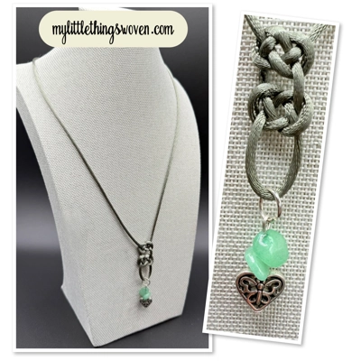 Double Celtic Knot Green Aventurine Pendant & Necklace, Heart Charm, Handmade Double Celtic Knot Green Aventurine Pendant & Necklace, Heart Charm, Handmade