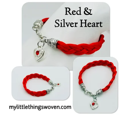 Red Braided Cord Bracelet with Silver Heart Charm