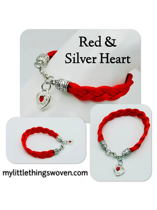 Red Braided Cord Bracelet with Silver Heart Charm