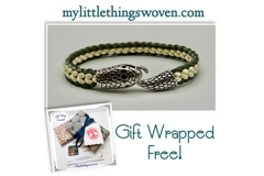 Men's Green & Cream Flat Braided Silver Snake Bracelet