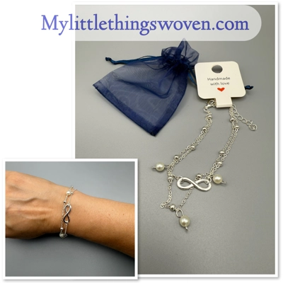 Eternity Faux Pearl Silver Tone Bracelet, Adjustable length